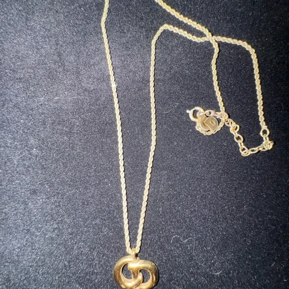 RARE Vintage Christian Dior CD Logo Necklace Signed Germany Gold Tone - Picture 7 of 8
